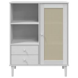 Berkfield Home Highboard SENJA Rattan Look White 90x40x112 cm Solid Wood Pine - Size: 90 x 40 x 112 cm - thumbnail 5
