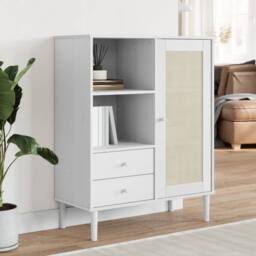 Berkfield Home Highboard SENJA Rattan Look White 90x40x112 cm Solid Wood Pine - Size: 90 x 40 x 112 cm - thumbnail 2