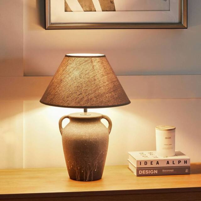 Wyld and Coco Grey Ceramic Table Lamp with Adjustable Linen Shade - image 1