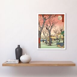 "Artery8 Painting Japanese Woodblock Cherry Blossom Tree Park Framed Art Print in White - Size: W12"" x H16""" - thumbnail 2
