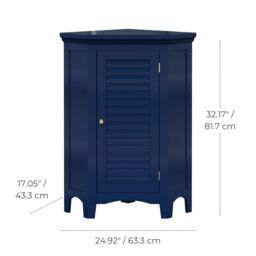 Teamson Home Glancy Freestanding Corner Floor Cabinet with Faux Louvered Door in Blue - thumbnail 3