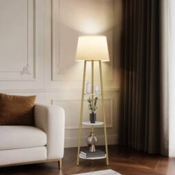 Hinsinc 3-Tier Shelf Floor Lamp w/Shade Standing Light in Beige - thumbnail 6