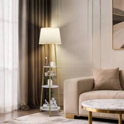 Hinsinc 3-Tier Shelf Floor Lamp w/Shade Standing Light in Beige - thumbnail 5