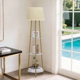 Hinsinc 3-Tier Shelf Floor Lamp w/Shade Standing Light in Beige - thumbnail 4