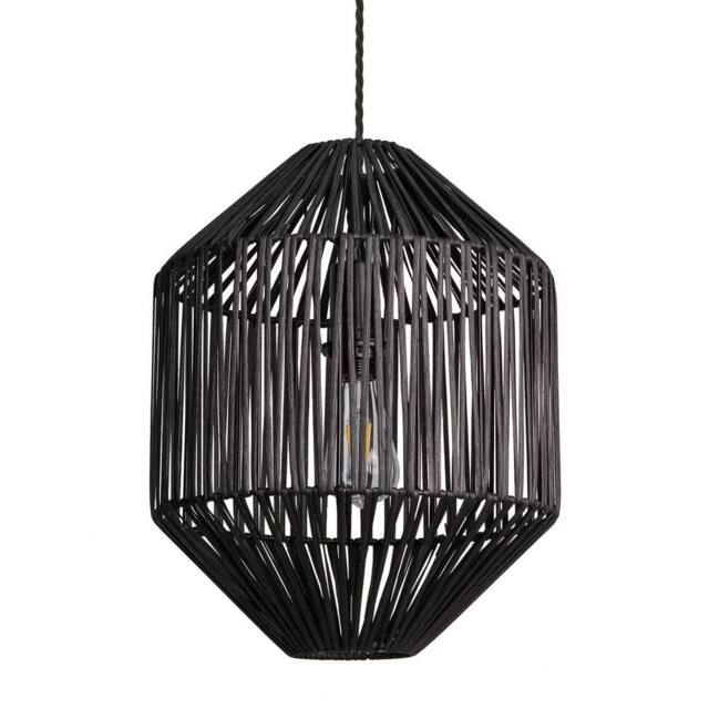 Industville Boho Rattan Ceiling Pendant Light - 12 Inch - Diamond in Black - Size: 12 inches - image 1