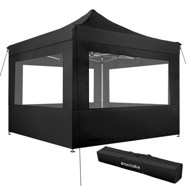 tectake 3x3m Foldable Aluminum Garden Pavilion with 4 Side Panels in Black - Size: Large - image 1