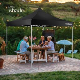 tectake 3x3m Foldable Aluminum Garden Pavilion with 4 Side Panels in Black - Size: Large - thumbnail 8