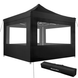 tectake 3x3m Foldable Aluminum Garden Pavilion with 4 Side Panels in Black - Size: Large - thumbnail 1