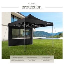 tectake 3x3m Foldable Aluminum Garden Pavilion with 4 Side Panels in Black - Size: Large - thumbnail 3