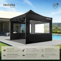 tectake 3x3m Foldable Aluminum Garden Pavilion with 4 Side Panels in Black - Size: Large - thumbnail 2