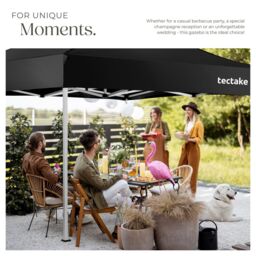 tectake 3x3m Foldable Aluminum Garden Pavilion with 4 Side Panels in Black - Size: Large - thumbnail 7