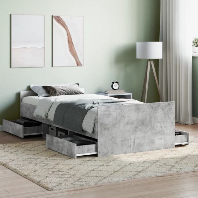 Berkfield Home Bed Frame with Headboard & Footboard Concrete Grey 90x200 cm - image 1