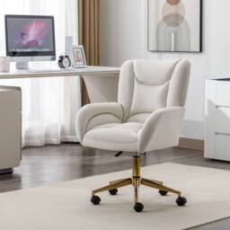 Direct Wicker Velvet Fabric Material Adjustable Height Swivel Home Office Chair in Ivory - Size: 1 Pack