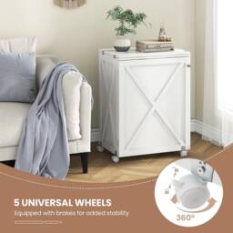 Gymax Folding Sewing Table Sewing Cabinet 18 Pegs Storage Trays & Barn-door in White - thumbnail 4