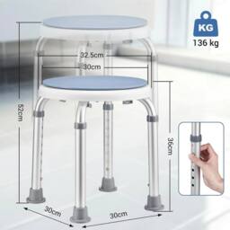 EONLION Shower & Bath Stool with Adjustable Height in White - thumbnail 2