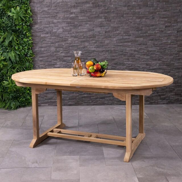 Charles Bentley Solid Wooden Teak Garden Patio Oval 6-8 Seater Extendable Table (table only) in Brown - image 1