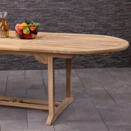 Charles Bentley Solid Wooden Teak Garden Patio Oval 6-8 Seater Extendable Table (table only) in Brown - thumbnail 2