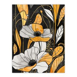 "Artery8 Abstract Gold Black Poppy Flowers Floral Painting Wall Art Print - Size: W18"" x H24""" - thumbnail 1