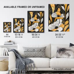 "Artery8 Abstract Gold Black Poppy Flowers Floral Painting Wall Art Print - Size: W18"" x H24""" - thumbnail 3