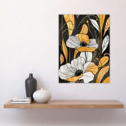 "Artery8 Abstract Gold Black Poppy Flowers Floral Painting Wall Art Print - Size: W18"" x H24""" - thumbnail 4
