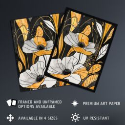 "Artery8 Abstract Gold Black Poppy Flowers Floral Painting Wall Art Print - Size: W18"" x H24""" - thumbnail 2