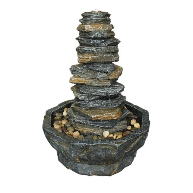 Primrose Stacked Stone Monolith Water Feature with LED Lights 70cm in Grey - image 1