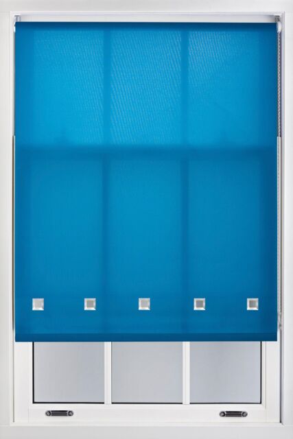 Furnished Daylight Roller Blind with Chrome Square Eyelets - Trimmable Window Shade in Teal - Size: 125 cm width x 165 cm drop - image 1