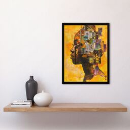 "Artery8 Abstract African Woman Portrait Futuristic Ochre Framed Art Print in Mustard - Size: W12"" x H16""" - thumbnail 4