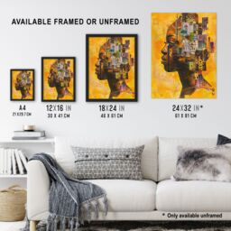 "Artery8 Abstract African Woman Portrait Futuristic Ochre Framed Art Print in Mustard - Size: W12"" x H16""" - thumbnail 3