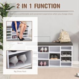 HOMCOM Shoe Rack w/ 14 Compartments Cushion Moving Shelves for Home in White - thumbnail 4
