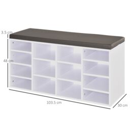 HOMCOM Shoe Rack w/ 14 Compartments Cushion Moving Shelves for Home in White - thumbnail 3