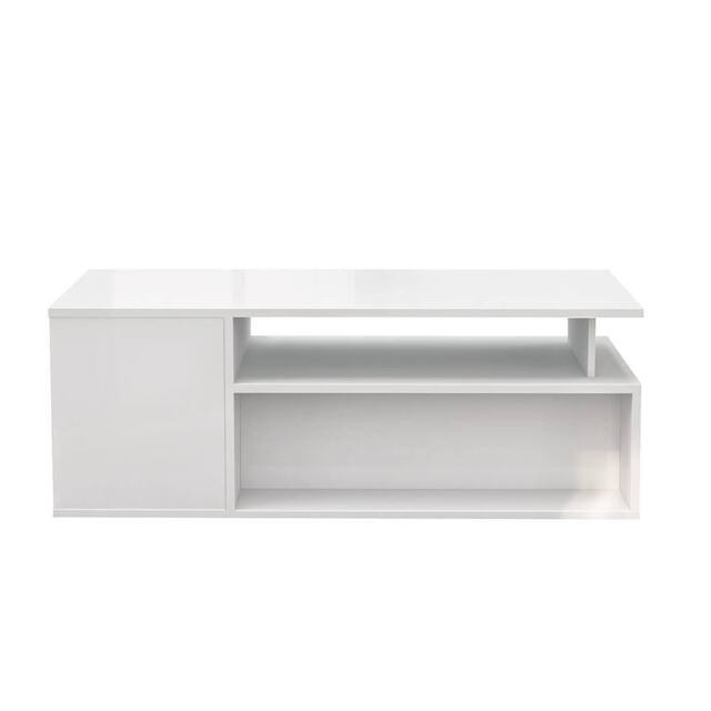 KORVIXA Led High Gloss Coffee Table With 2 Push Latch Open Drawers in White - Size: 100 cm x 100 cm - image 1