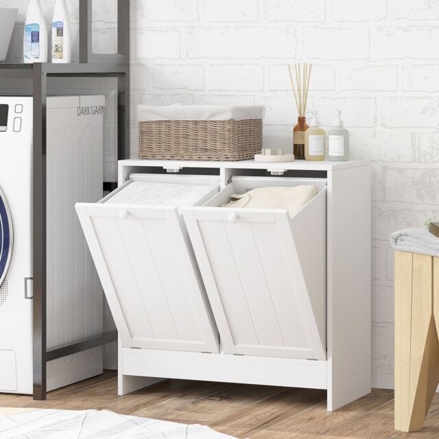 Kleankin Tilt-out Laundry Storage Cabinet with 2 Compartment Hampers, White - image 1