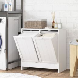 Kleankin Tilt-out Laundry Storage Cabinet with 2 Compartment Hampers, White