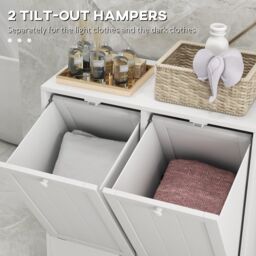 Kleankin Tilt-out Laundry Storage Cabinet with 2 Compartment Hampers, White - thumbnail 4