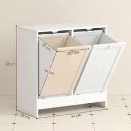 Kleankin Tilt-out Laundry Storage Cabinet with 2 Compartment Hampers, White - thumbnail 3