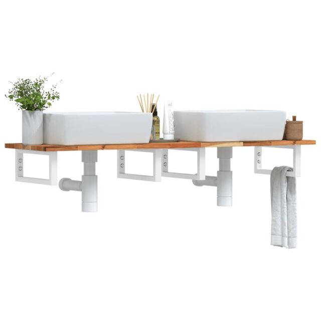 Berkfield Home Basin Shelf Wall Mounted Steel & Solid Wood Acacia in Brown - image 1