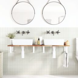 Berkfield Home Basin Shelf Wall Mounted Steel & Solid Wood Acacia in Brown - thumbnail 3