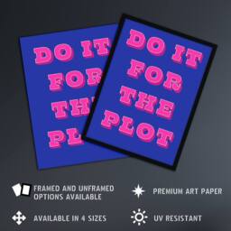 "Artery8 Do It For The Plot Retro Blue Pink Funny Cheeky Wall Art Print - Size: W12"" x H16""" - thumbnail 2