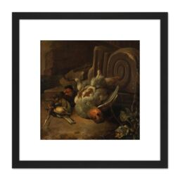 Artery8 D'Hondecoeter Dead Birds Painting 8X8 Inch Square Wooden Framed Wall Art Print Picture with Mount in Black - thumbnail 1