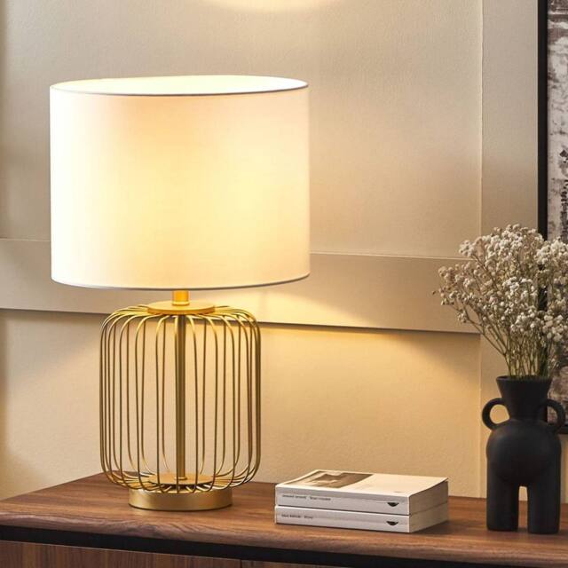 Wyld and Coco Gold Cage Table Lamp - White Cotton Shade 35x35x58cm - Size: 35 x 35 x 58 cm - image 1