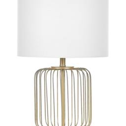 Wyld and Coco Gold Cage Table Lamp - White Cotton Shade 35x35x58cm - Size: 35 x 35 x 58 cm - thumbnail 2