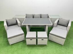 Fimous Patio Garden Furniture Sets with Black Glass Top Dining Table in Light Grey - thumbnail 2