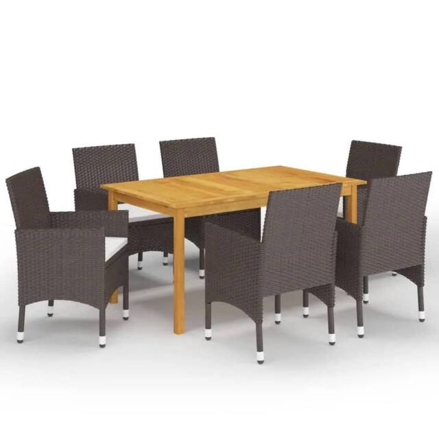 Berkfield Home 7 Piece Garden Dining Set with Cushions Brown - image 1