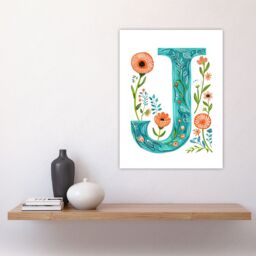 "Artery8 Women's Wall Art Print Letter J in Watercolour Wildflowers Poppy Abstract Floral Word Art For Her Poster - Size: W24"" x H32""" - thumbnail 4