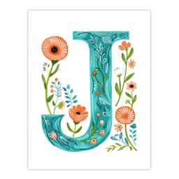 "Artery8 Women's Wall Art Print Letter J in Watercolour Wildflowers Poppy Abstract Floral Word Art For Her Poster - Size: W24"" x H32""" - thumbnail 1