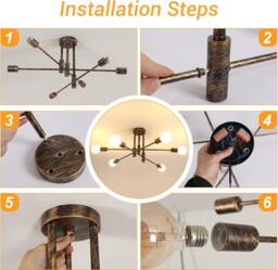 COMELY Vintage Ceiling Lights, 6 Lights Semi Flush Mount Ceiling Lights, Bronze - thumbnail 9