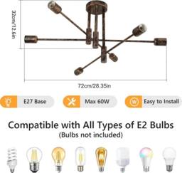COMELY Vintage Ceiling Lights, 6 Lights Semi Flush Mount Ceiling Lights, Bronze - thumbnail 6