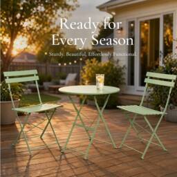 KORVIXA Green 3 Piece Folding Bistro Set - Size: 100 cm x 100 cm - thumbnail 4