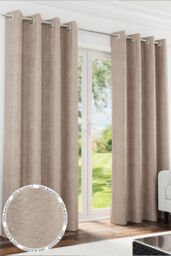 Enhanced Living 100% Blackout Chenille Thermal Eyelet Curtains for Living Room/Bedroom in Light Sand - Size: 168 cm width x 137 cm drop